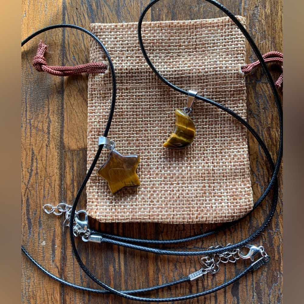 Tigers Eye Moon Necklace Tigers Eye Star Necklace Couples Necklaces